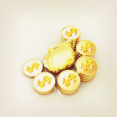 Image showing Gold purse with coins. 3D illustration. Vintage style.