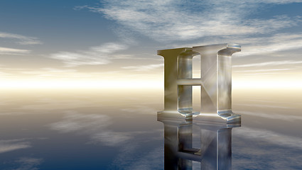 Image showing metal uppercase letter h under cloudy sky - 3d rendering