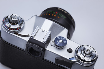 Image showing Closeup of old retro film camera lens