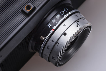 Image showing Closeup of old retro film camera lens