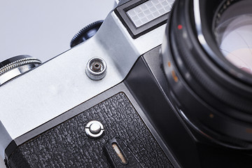 Image showing Closeup of old retro film camera lens