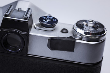 Image showing Closeup of old retro film camera lens