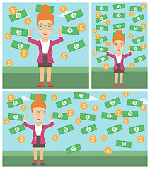 Image showing Happy business woman under money rain.