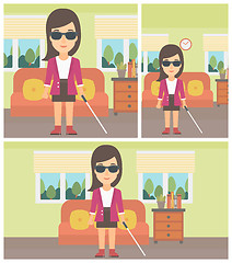 Image showing Blind woman with stick.