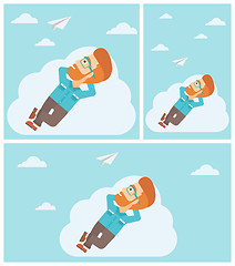 Image showing Businessman lying on cloud vector illustration.