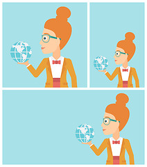 Image showing Business woman holding Earth globe.