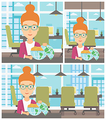 Image showing Business woman with Earth globe full of money.