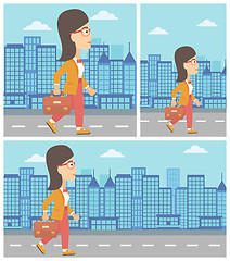 Image showing Successful business woman walking with briefcase.