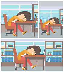 Image showing Woman sleeping on workplace.