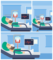 Image showing Patient lying in hospital bed with heart monitor.