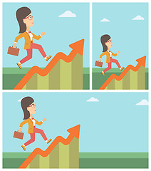 Image showing Business woman running along the growth graph.