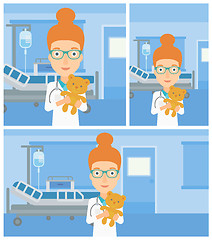 Image showing Pediatrician doctor holding teddy bear.