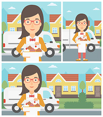 Image showing Baker delivering cakes vector illustration.