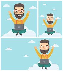Image showing Man on cloud with laptop vector illustration.