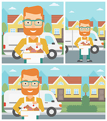 Image showing Baker delivering cakes vector illustration.