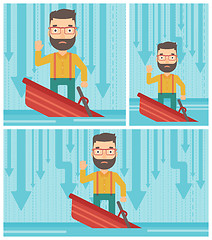 Image showing Businessman standing in sinking boat.