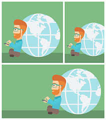 Image showing Businessman sitting near Earth globe.