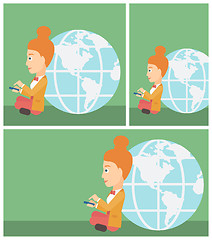 Image showing Businessman sitting near Earth globe.