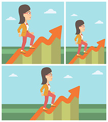 Image showing Business woman running along the growth graph.