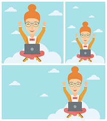 Image showing Woman on cloud with laptop vector illustration.