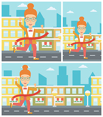 Image showing Business woman crossing finish line.