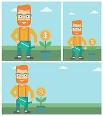 Image showing Businessman watering money flower.