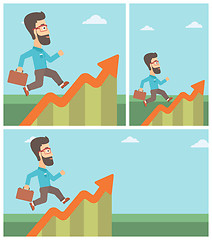 Image showing Businessman running along the growth graph.