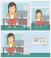 Image showing Tired woman sitting in office vector illustration.