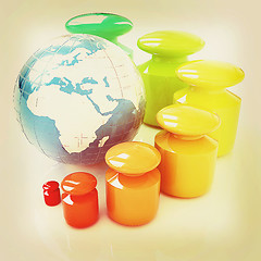 Image showing Colorfull weight scale around the Earth. 3D illustration. Vintag