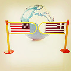 Image showing Three-dimensional image of the turnstile and flags of USA and Gr