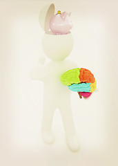 Image showing 3d people - man with half head, brain and trumb up. Saving conce