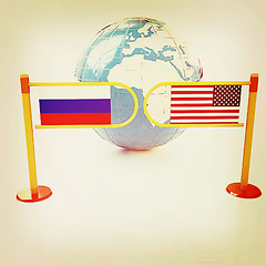 Image showing Three-dimensional image of the turnstile and flags of USA and Ru