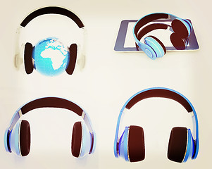 Image showing Phone and headphones set. 3D illustration. Vintage style.