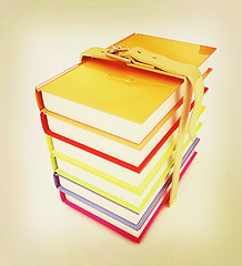 Image showing colorful real books. 3D illustration. Vintage style.