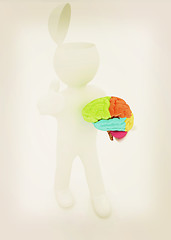 Image showing 3d people - man with half head, brain and trumb up. . 3D illustr