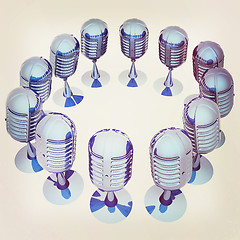 Image showing 3d rendering of a microphones. 3D illustration. Vintage style.