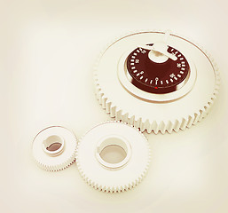 Image showing gears with lock. 3D illustration. Vintage style.