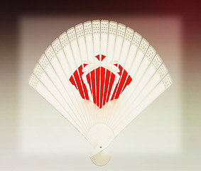 Image showing Colorful hand fan. 3D illustration. Vintage style.