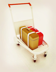 Image showing Trolley for luggage at the airport and luggage. 3D illustration.