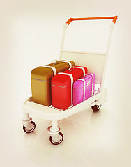 Image showing Trolley for luggage at the airport and luggage. 3D illustration.