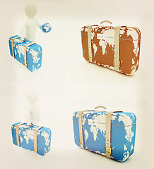 Image showing Suitcase for travel set . 3D illustration. Vintage style.