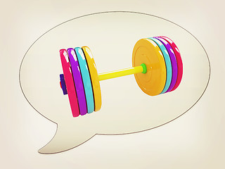 Image showing messenger window icon and dumbbell . 3D illustration. Vintage st