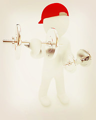 Image showing 3d man with metal dumbbells . 3D illustration. Vintage style.