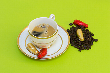 Image showing hot coffee and chocolates