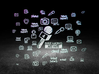 Image showing News concept: Breaking News And Microphone in grunge dark room