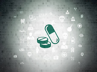 Image showing Health concept: Pills on Digital Data Paper background