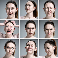 Image showing Set of young woman\'s portraits with different emotions