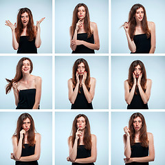 Image showing Set of young woman\'s portraits with different emotions