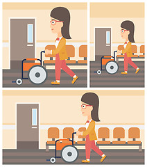 Image showing Woman pushing wheelchair.