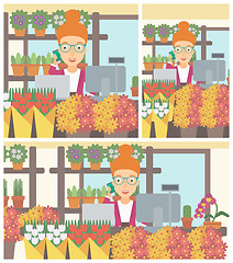 Image showing Florist at flower shop vector illustration.